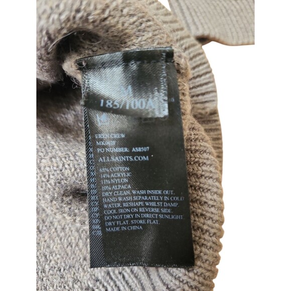 Allsaints Ombre Waffle Knit Crewneck Sweater Mens Medium Dark Taupe Streetwear - Picture 3 of 7